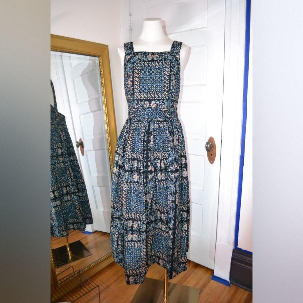 ULLA JOHNSON Luxury Eclectic Artsy 100% Cotton Maxi Dress with Quilted Detailing